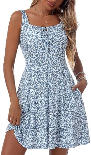 Loemes Women's Summer Cute Square Neck Mini Dress with Pocket Jun...