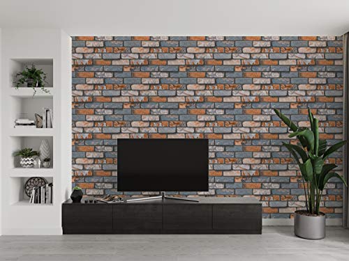Image of DWELLSINDIA Vintage Bricks Self Adhesive Peel and Stick PVC Wallpaper Waterproof, Scratch Resistant, Laminated (41CM X 244CM, Grey & Rust, Matt)