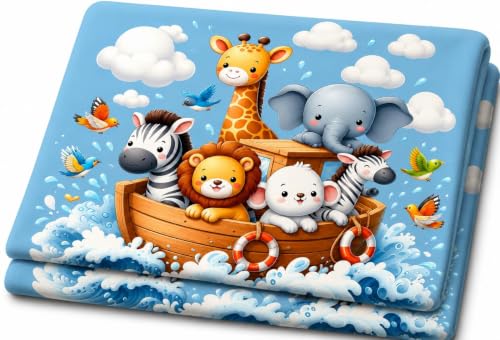 Image of RUMPS 7D Digital Printed Flat Bedsheet for Double Bed, King Size 90 x 100 Inches with 2 Pillow Covers, Soft & Premium Microfiber Fabric, Kids Animal Cartoon Design, Blue
