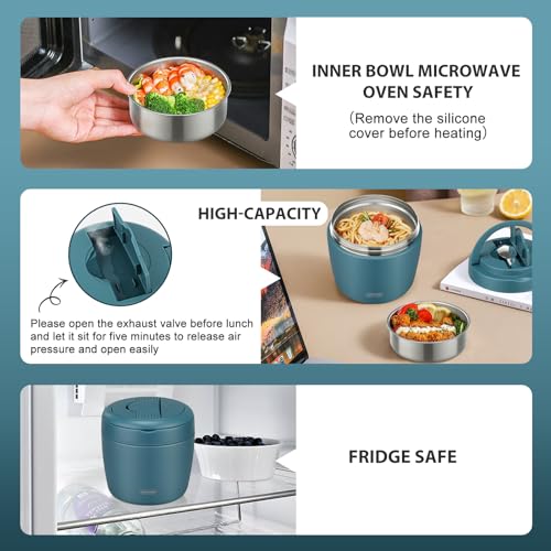 Image of wiwens Thermo Food Jar for Hot Food Adults 32OZ Soup Thermo Lunch Containers Wide Mouth Vacuum Insulated Stainless Steel Leakproof Bento Box with Spoon (lake blue)
