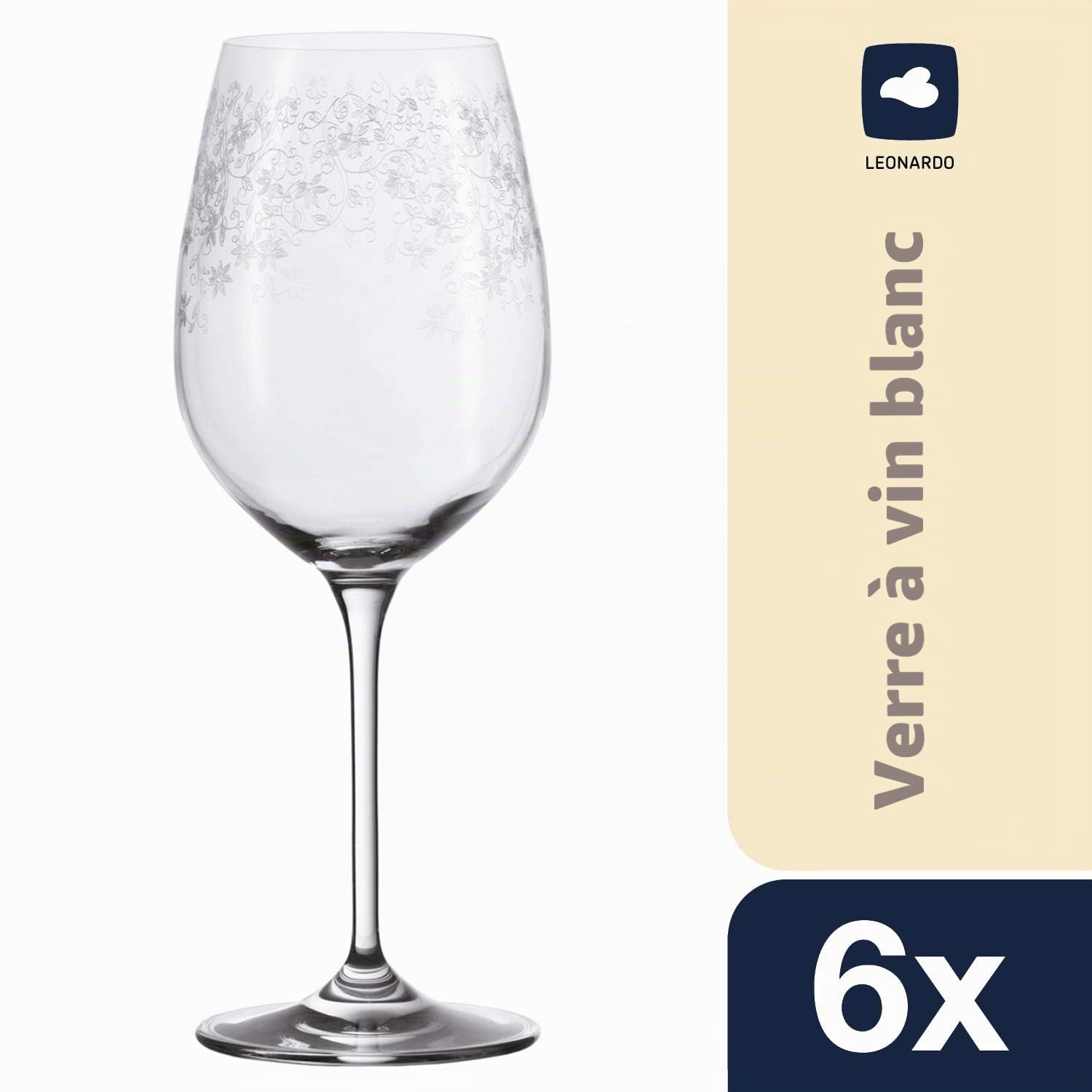 Leonardo Chateau 035301 Lot de 6 verres à vin blanc, passent au lave-vaisselle, avec pied tiré, avec gravure, 410 ml