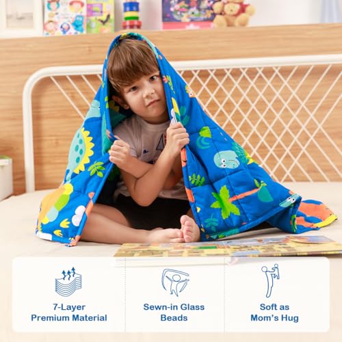 Sivio Weighted Blanket - All-Natural 100% Cotton Weighted Blanket 3 lbs 36 x 48 inches, Breathable Cooling Throw Blanket for Calm Sleeping for Home and School Nap, Blue Dinosaur