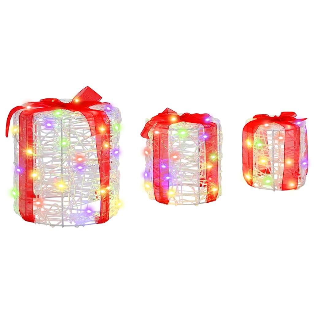 Pudełko na prezent, dekoracja, 3 sztuki, kolorowe akryle, 20 x 20 x 21 cm, z paskami LED, zasilane przez USB, do dekoracji choinki i świątecznej dekoracji salonu
