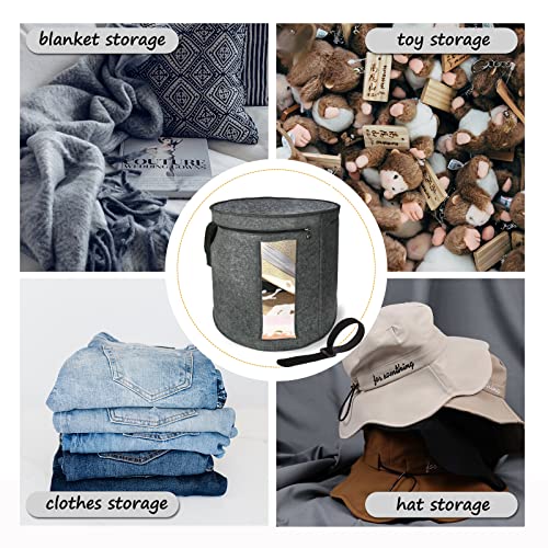 Large Hat Storage Box For Women & Men With Reusable Fastening Tie, Dichab 18.5''D * 17''H Foldable Sturdy Felt Hat Boxes, Round Hat Organizer For Travel, Stuffed Animal Toy Storage Bin Bag (Hat Box With Fastening Belt) #TOP1