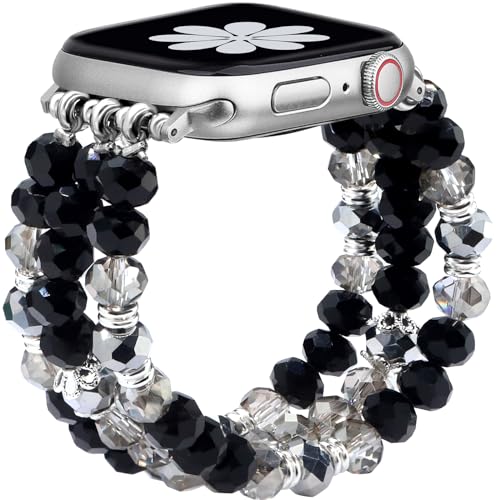 Newlibery Bracelet Beaded-Bands Compatible with Apple Watch Series 9 8 7 6 5 4 3 2 1 SE, Women Fashion Handmade Elastic Stretch Strap for iWatch Bands 38mm 40mm 41mm 42mm 44mm 45mm 49mm
