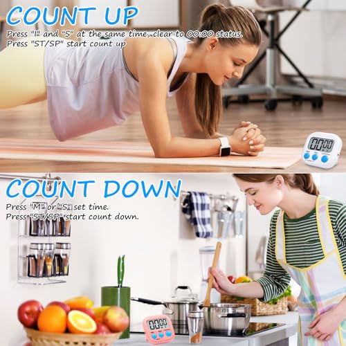 Chronometre Minuteur 5 Pièces Minuteur de Cuisine, Magnétique Timer Enfant avec Grand Écran LCD, Chronomètre et Alarme Digital Compte à Rebours pour Pâtisserie Cuisson Four – Image 5