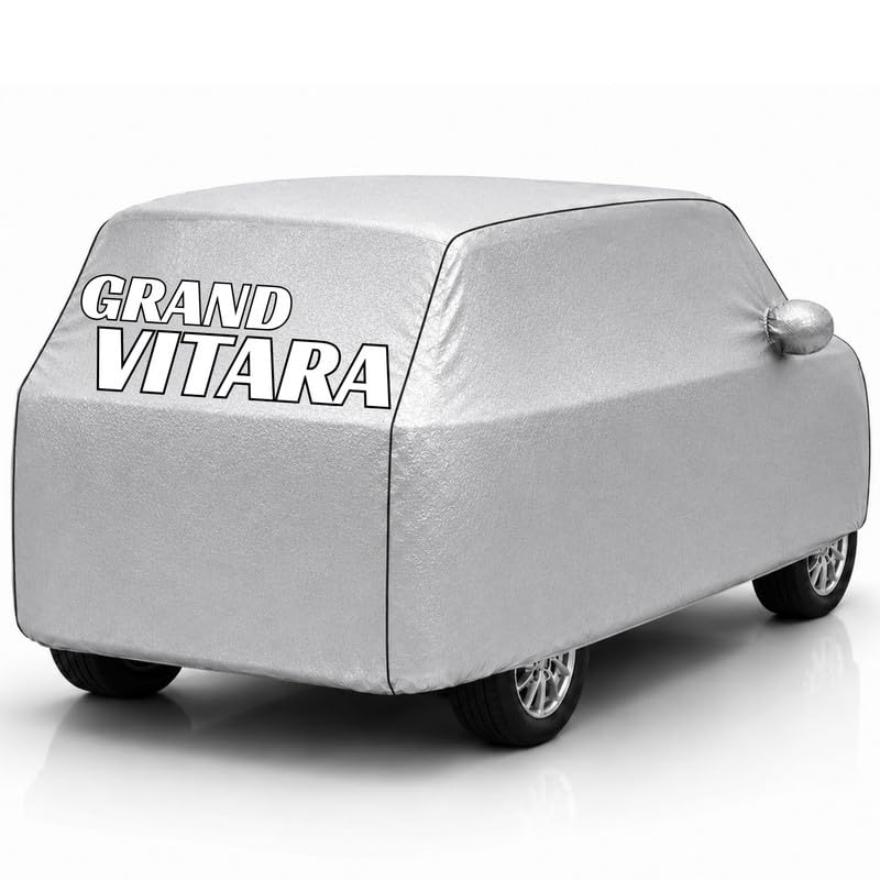 Image of Back-Boo Heavy Waterproof Grand Vitara Car Cover | Polyester Car Body Covers for Rain & Sun | UV Protection, Dustproof, Scratch Resistant, Windproof, Heat Resistant, Custom Fit - (Silver)