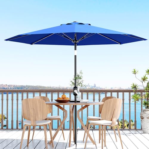 Patio Umbrella 9ft, Table Umbrella Outdoor Patio UV Protection with Crank Lift & Push Button Tilt, 8 Sturdy Ribs for Yard, Deck, Pool - Azure