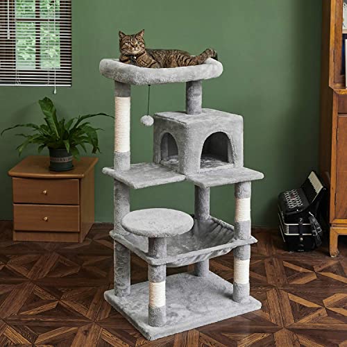 Catinsider 46.5 Inches Cat Tree Multi-Level Cat Tower With Sisal-Covered Scratching Posts, Plush Perches, Hammock And Condo For Cats Light Gray #TOP6