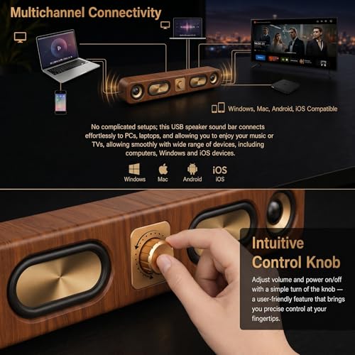Image of CASON 25W Portable Retro Bluetooth Speaker -Wired USB Laptop Home Speaker with FM Radio Sound,8 Hours Battery Life, Vintage Stereo Speakers & Soundbar for Home (Wooden Brown)