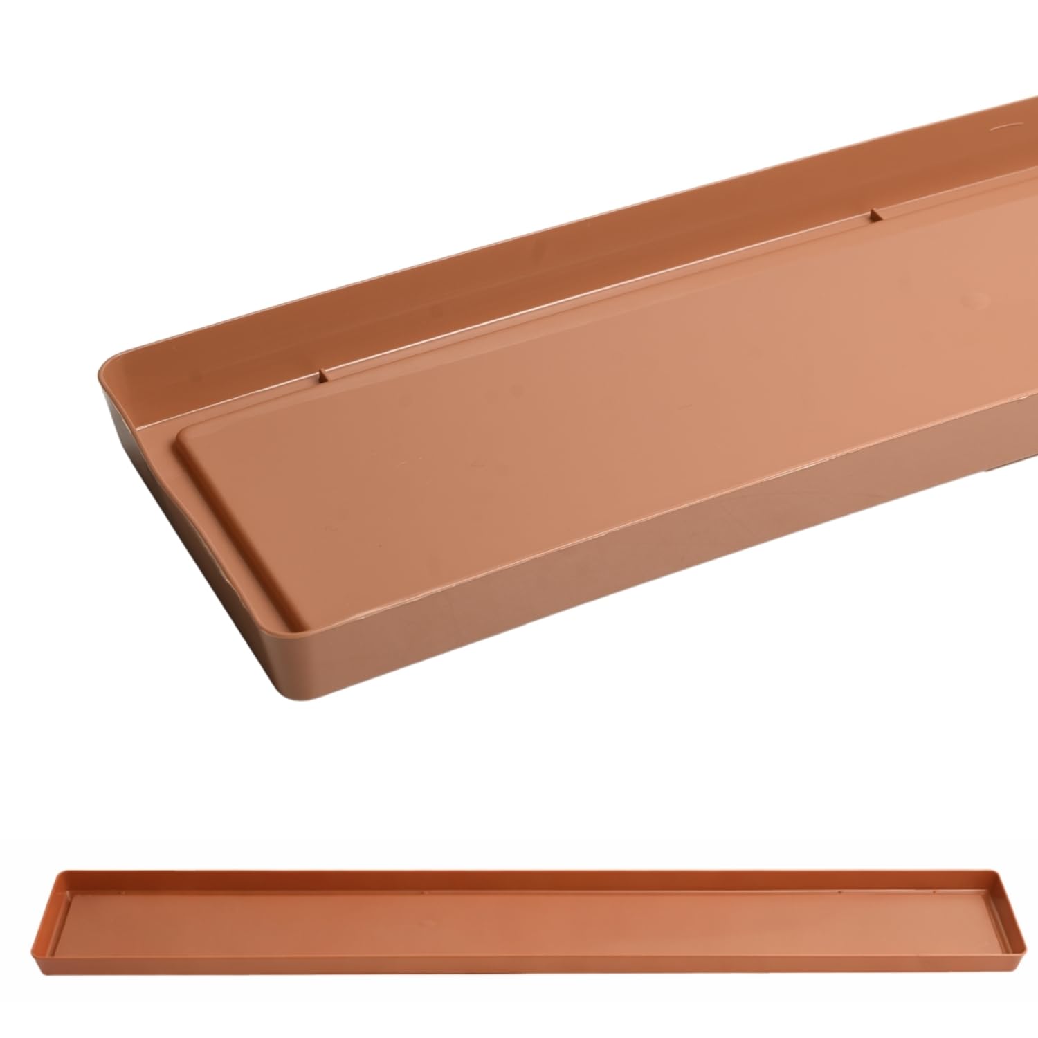 B2C Rectangular Plant Pot Saucer Drip Tray for Long Planters, Plastic Flower Pot Base for Indoor & Outdoor Use, 12.7cm x 75.3cm (Terracotta)