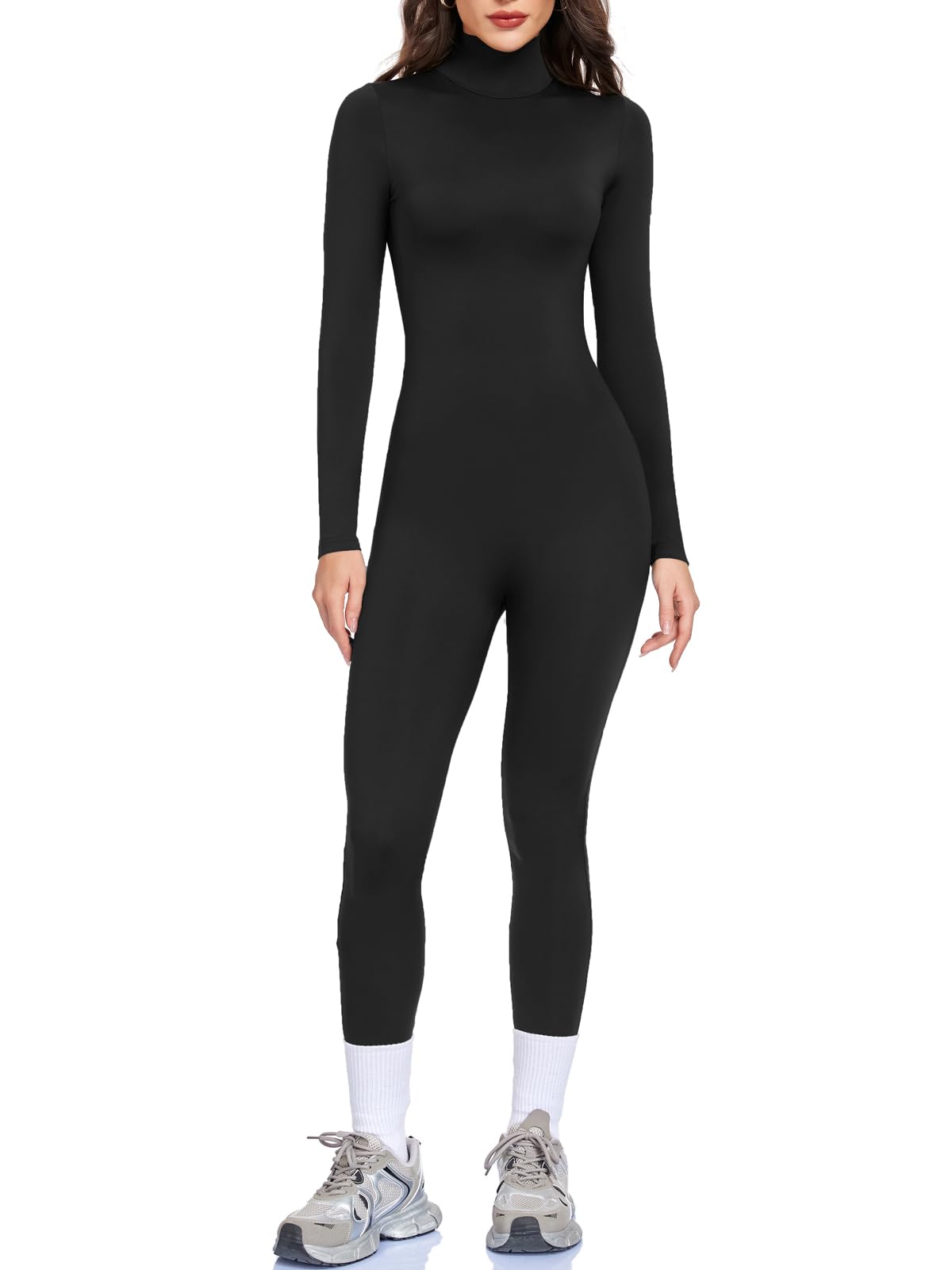 VUTRU Sport Jumpsuits für Damen Lang Eng Yoga Overall Nahtloser Fleece Romper hoher Kragen Einteiler Sexy One Piece