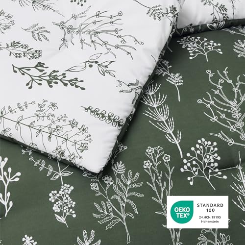 Image of Bedsure Full Comforter Set - Dark Olive Green Bed Set, 3 Pieces Cute Floral Bedding, 1 Soft Reversible Botanical Flowers Comforter and 2 Pillow Shams