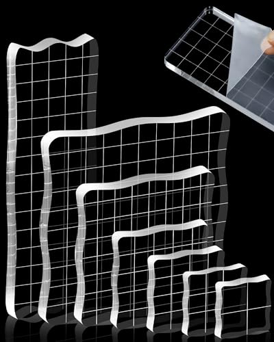 7 Pieces FIVEIZERO Acrylic Stamp Block with Grid Lines(Lace Edge)
