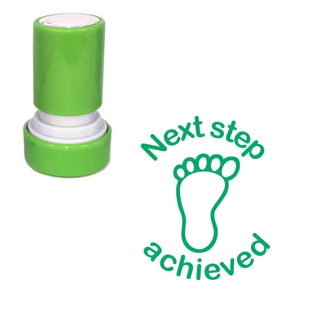 Classroom Capers Green Next Step Achieved Teacher Stamp. Self-Inking, 22Mm, Reinkable, Quality Stamper For Marking. Ink