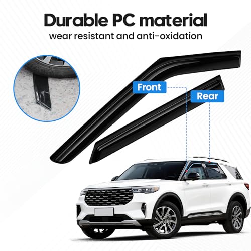 Image of Explorer Rain Guards - Window Visors for Ford Explorer 2020-2026, Out-Channel Side Window Rain Guards for Explorer, 4PCS, Black, Car Accessories