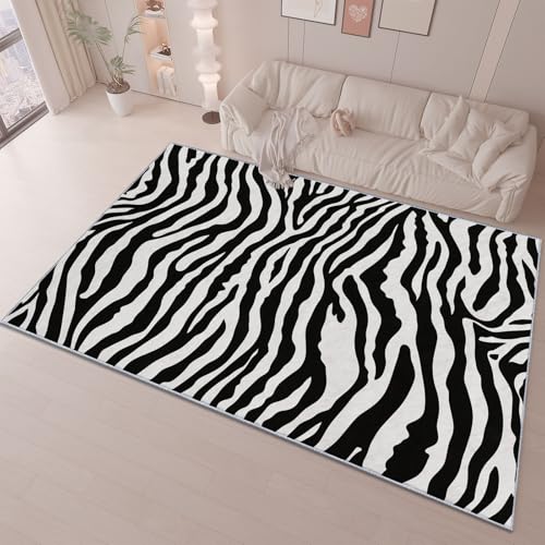 Alfombras para Salon Estilo Simple, Animales Cebra Rayas Tema Suave Pelo Corto Antideslizante Alfombra, Alfombra para Sala de Estar Dormitorio Decoración del Hogar 60 x 90 cm