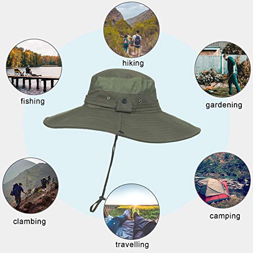 Image of Super Wide Brim Sun Fishing Hat Safari UPF50+ Bucket Boonie Cap for Gardening Hiking Camping
