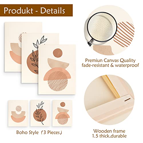 Boho Minimalist Wall Art Set - Modern Framed Canvas Prints Featuring Bohemian Style, Geometric Figures, And Abstract Art - Ideal For Home Or Office Wall Decor (12"X16", Set Of 3) #TOP1