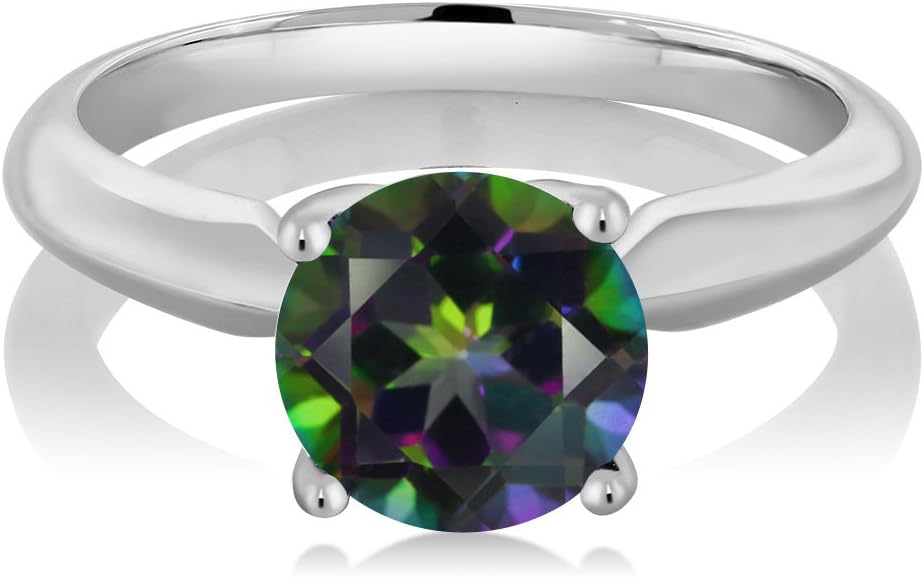 Gem Stone King Round Solitaire Engagement Ring For Women | 925 Sterling Silver | Gemstone Birthstone | Round 8MM | Wedding Anniversary Promise Ring For Women | Available In Size 5, 6, 7, 8, 9