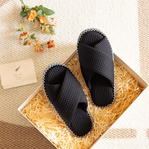 Image of GOEWY Slippers for Women Memory Foam House Bedroom Corduroy Crossbands Open Toe Slides Sandals Shoes Comfy Trendy Gift for womens Anti-Skid sole