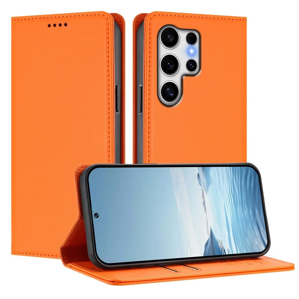 Housse Samsung S24 FE orange pour ranger vos cartes en terrasse ou au bureau