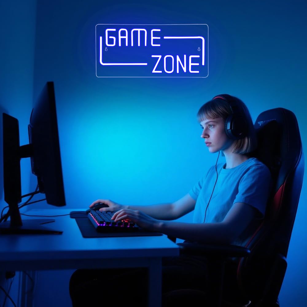 Gaming Lights for Wall Art Decor,Game Zone Neon Light Sign for Game Room Zone Bedroom Club Party Man Cave,Letter Gaming LED Accessories Gift for Gamer Boys Teen Men USB Powered(16.7"*7.9") - Image 2