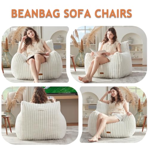 Image of Giant Bean Bag Chairs for Adults Teens with Filling Large Fluffy Bean Bag Chair with Armrests Plush Comfy BeanBag Couch Sofa Chair for Bedroom Living Room Reading