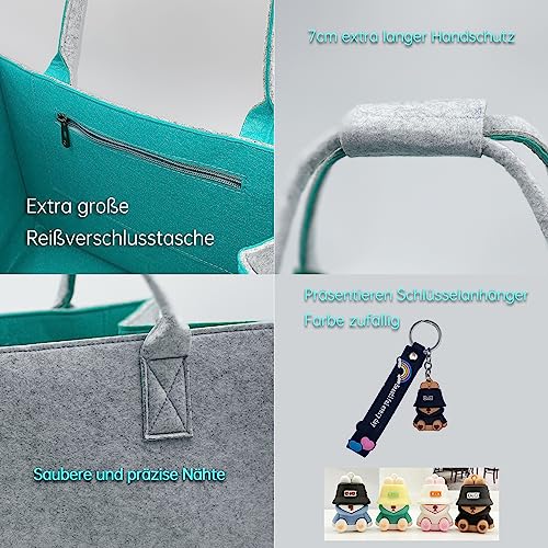 Zzcy Felt Shopping Bags Foldable Storage Bag Shopping Basket Felt Tote Bag Handle with Inner Pocket,Reusable Shopping bag for Toy Storage,40x25x25cm,30L,Grey&Green - Image 3