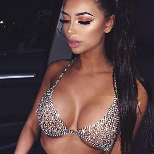 Image of Sexy Bling Rhinstone Bra Body Chain Rhinstone Underwear Bra Harness Crystal Body Chain Jewelry Bikini Crystal Bralette Underwea for Women