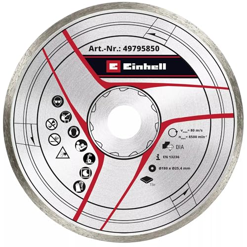 Einhell - Disco da taglio diamantato originale, 180 x 25,4 mm (accessori per tagliapiastrelle, Ø 180 x 25,4 mm, bordo diamantato da 4 mm, max. 8500 min-1, per tagliapiastrelle Einhell)
