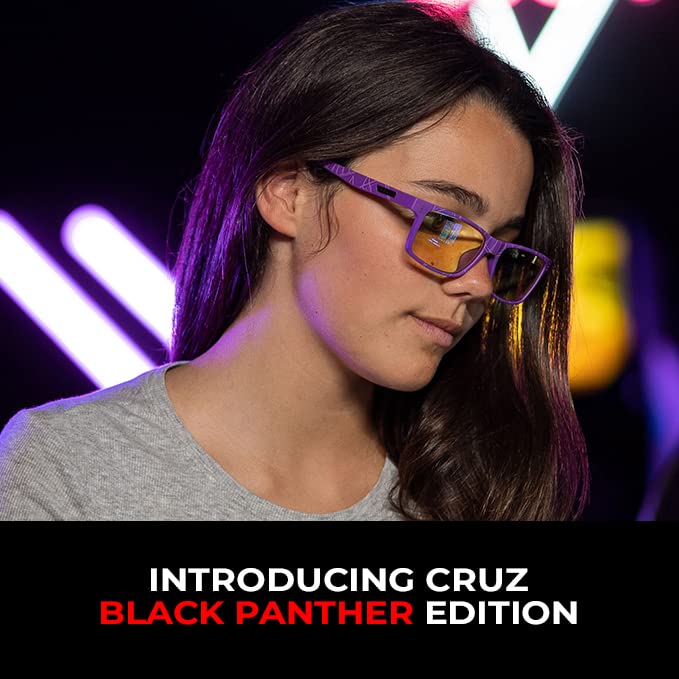 Image of GUNNAR - Black Panther Edition Premium Gaming and Computer Glasses for Kids (age 12+) - Blocks 65% Blue Light - Cruz, Amber Tint