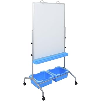 LUXOR MB3040WBIN Classroom Dry Erase Whiteboard and Chart Stand with Storage Bins, Double-Sided Magnetic Design on Wheels, Green/White