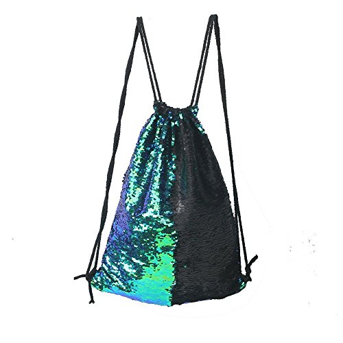 Preisvergleich Produktbild Tskybag Meerjungfrau Pailletten Beutel Kordelzug Pailletten Rucksack Glitzer Meerjungfrau Rucksäcke Magic Dance Taschen für Frauen Mädchen Teenager, Fancy Green / Black