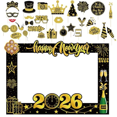 Silvester Deko Set 2026, 30 Stück Silvester Foto Requisiten, XXL Silvester...