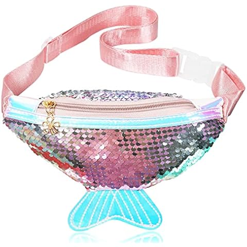 mciskin Girl's Mermaid Fanny Pack - Cute Kids Travel Waist Bag - Crossbody Belt Bag Sport Running Camping Trip -Birthday Christmas Gift for Girls (#1) Cover