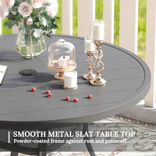 Image of VICLLAX 47.2 inch Outdoor Round Patio Table for Lawn Garden, All Weather Metal Round Outdoor Dining Table with Adjustable Umbrella Hole, 6 Person Patio Table, Grey