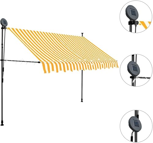 Miniatura 3 de vidaXL Toldo de poliéster retráctil manual resistente a los rayos UV con luces LED de 98.4 pulgadas, ideal para ventana, terraza, balcón en blanco y