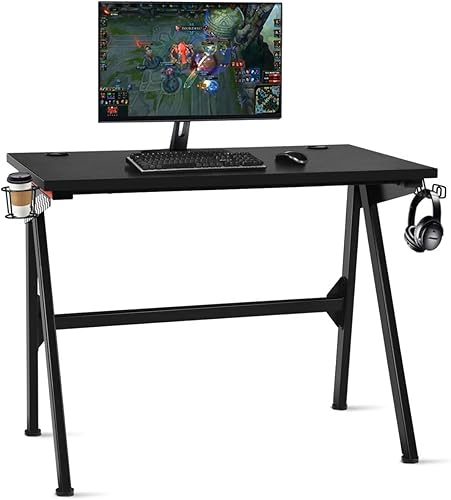MEDIMALL Escritorio ergonómico para juegos, mesa deportiva E estilo carreras con soporte para tazas y gancho para auriculares, escritorio de