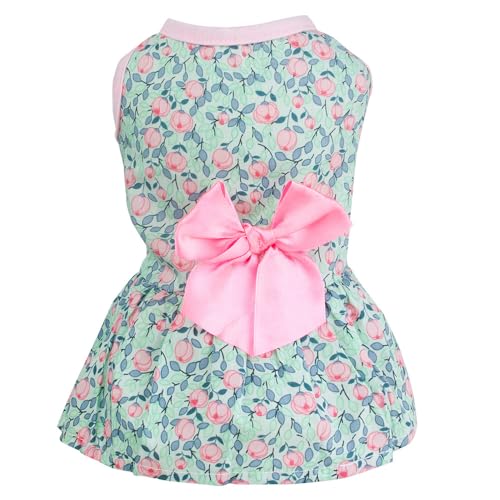 ISUPY 可愛い 犬服 春夏 ワンピース ドレス 通気 お姫様 スカート 袖なし 蝶結び ドッグウェア 洋服 猫 服 小型犬 中型犬 洋服 脱毛保護 お散歩 お出かけ 記念撮影 (S,グリーン)