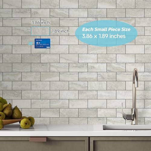 STICKGOO 20-Sheet Subway Tile Peel and Stick Backsplash - Beige Stone Texture With Grey Grout for Kitchen, Bathroom, RV, Fireplace - PVC Wall Tiles by STICKGOO - Image 4