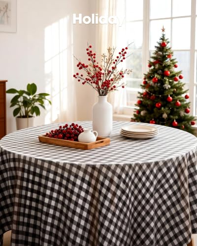 Image of Pureegg Plastic Table Cloth Disposable 84 Inch Round 10 Pack, Red Plaid