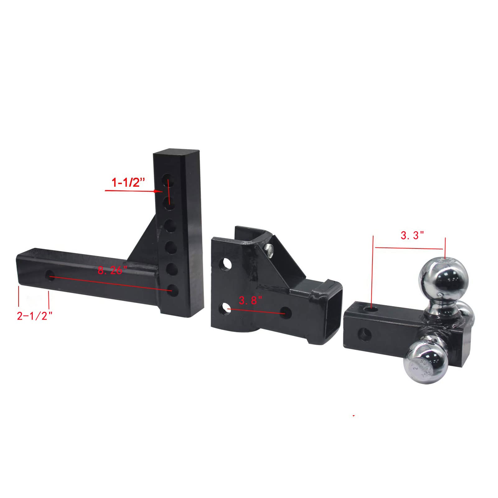 TYT Anti-Rattle Adjustable Trailer Hitch Tri-Ball Mount - View #5