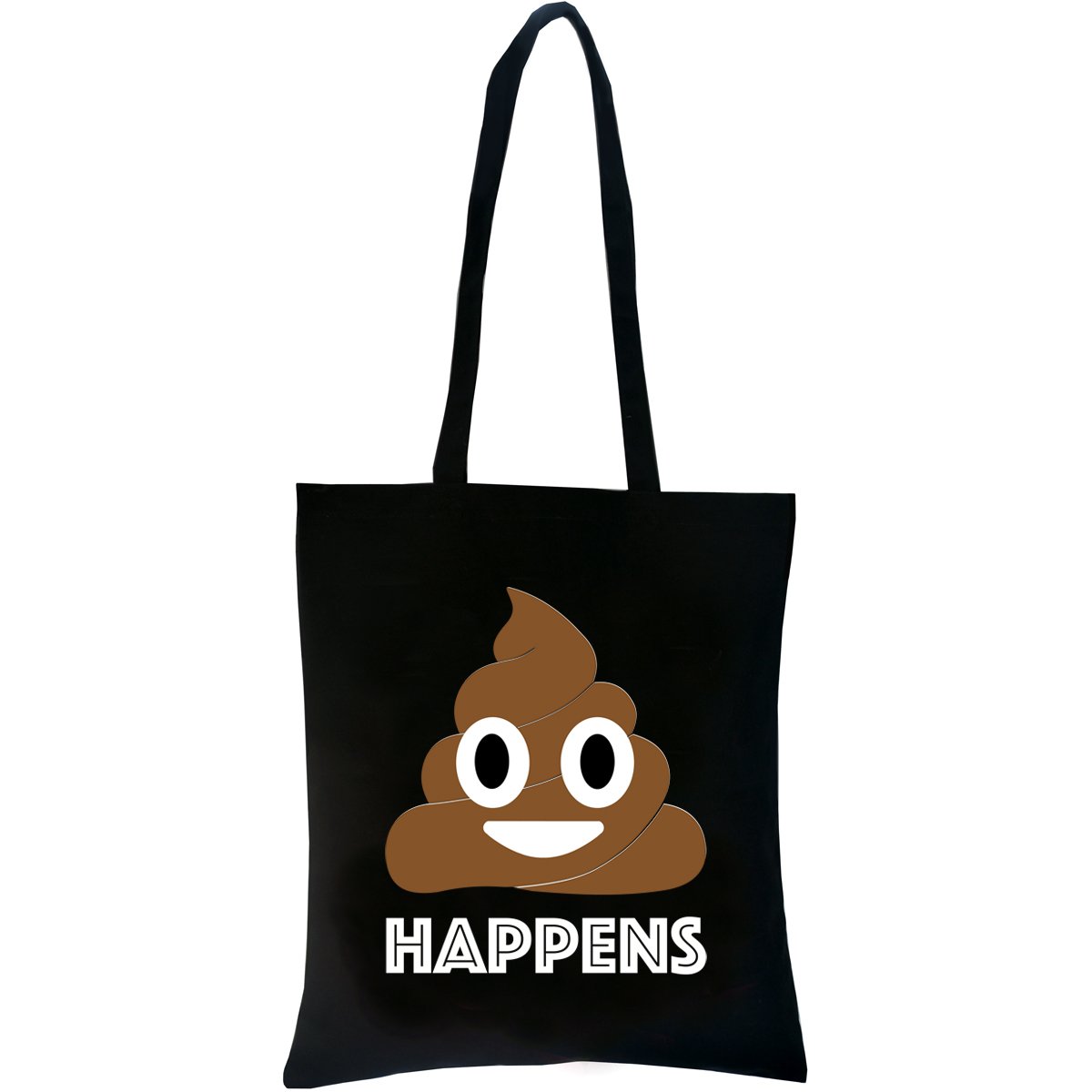 PREMYO Reusable Shopping Bag Cotton Tote Long Handled Easy to Carry Over The Shoulder Quote Print Emoji Happens Birthday Present Gift Black Canvas