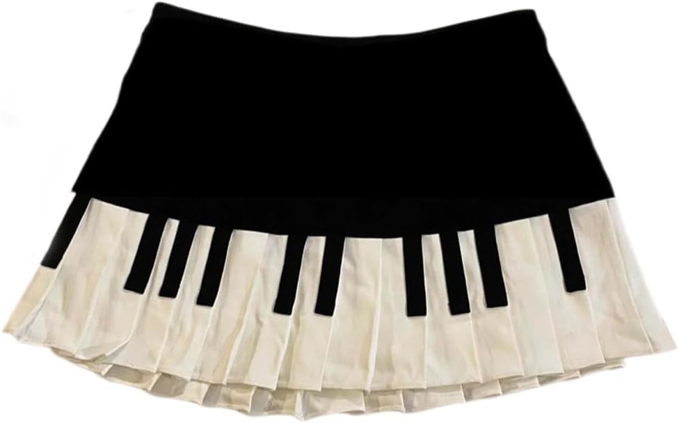Women Piano Mini Skirts Y2k Harajuku Dark Coquette Aesthetic Grunge Black White Spliced Short Skirt