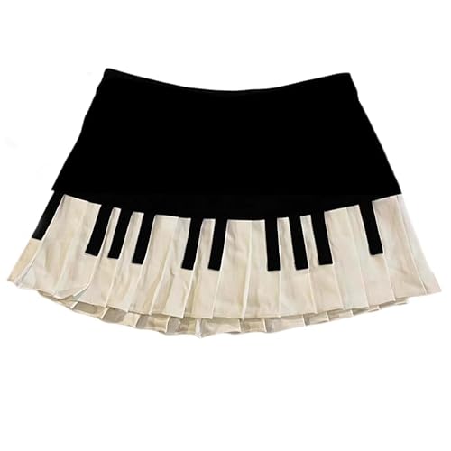 Women Piano Mini Skirts Y2k Harajuku Dark Coquette Aesthetic Grunge Black White Spliced Short Skirt - Medium - Blackwhite