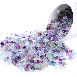 Kingyao Flourite Crystals 1 lb Tumbled Chips Crushed Quartz Crystal Stone Crystals and Healing Stones Reiki Chakra Stone Making Home Decoration (Flourite)