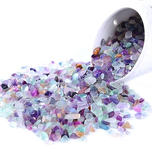 Kingyao Flourite Crystals 1 lb Tumbled Chips Crushed Quartz Crystal Stone Crystals and Healing Stones Reiki Chakra Stone Making Home Decoration (Flourite)