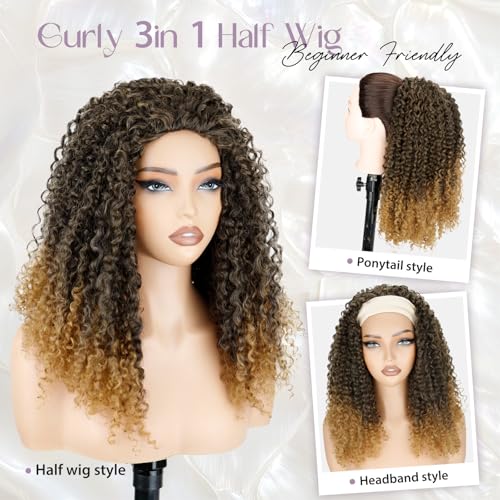 NOSTALGIA 16 Inch Kinky Curly Half Wig, 3-in-1, Black & Honey Blonde - image 2