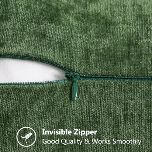 Image of decorUhome Fall Chenille Soft Cozy Throw Pillow Covers 24x24 Set of 2, Modern Farmhouse Boho Velvet Decorative Euro Sham Pillow Cases with Stitched Edge for Couch Sofa Bed Home Decor, Forest Green